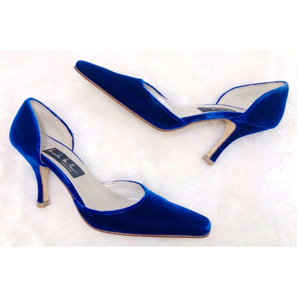 Nicole Miller Royal Blue Velvet Formal Slip-On Mule Heels Made In Italy-Size 8N